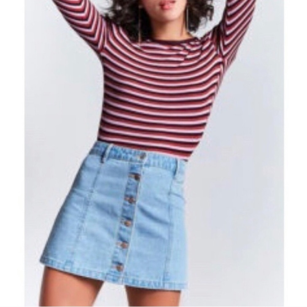 Forever 21 Blue Button-Front A-Line Skirt